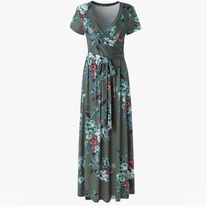 Floral Wrap Dress in Green Nursing